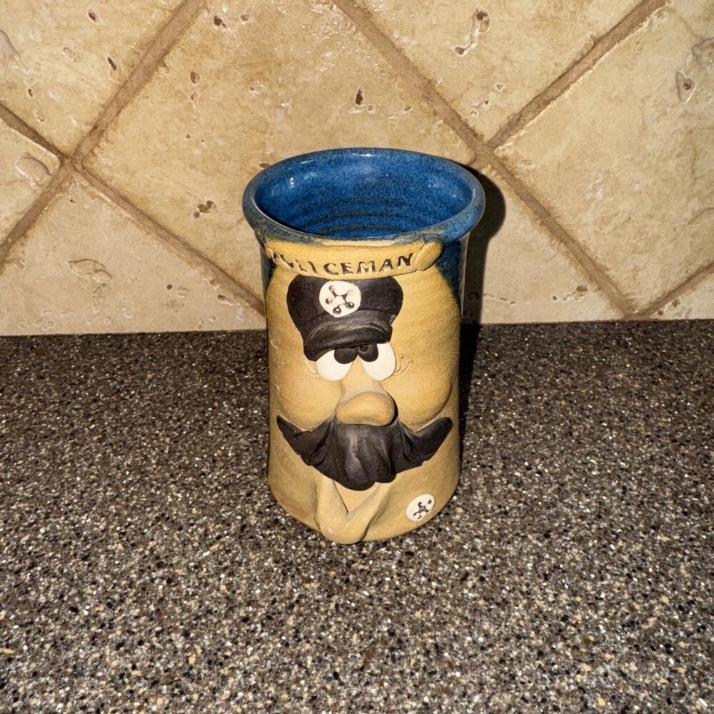 Policeman Ugly Face Mug Cup Pottery Stoneware Hand Made